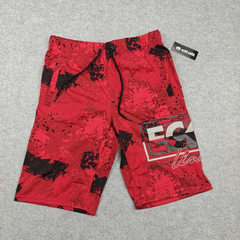 Ecko Unltd Shorts‎ Mens Medium Red Sponge Camo Drawstring Logo Pocket EO12N166T